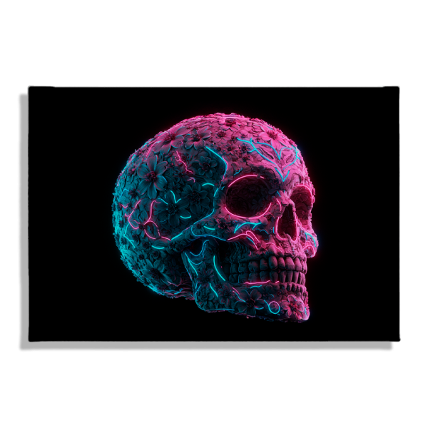 Cuadro Impreso Calavera Floral Neón