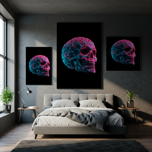 Cuadro Impreso Calavera Floral Neón - Imagen 2